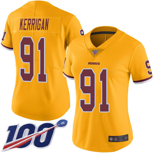 Washington Redskins Limited Gold Women Ryan Kerrigan Jersey NFL Football #91 100th Season Rush